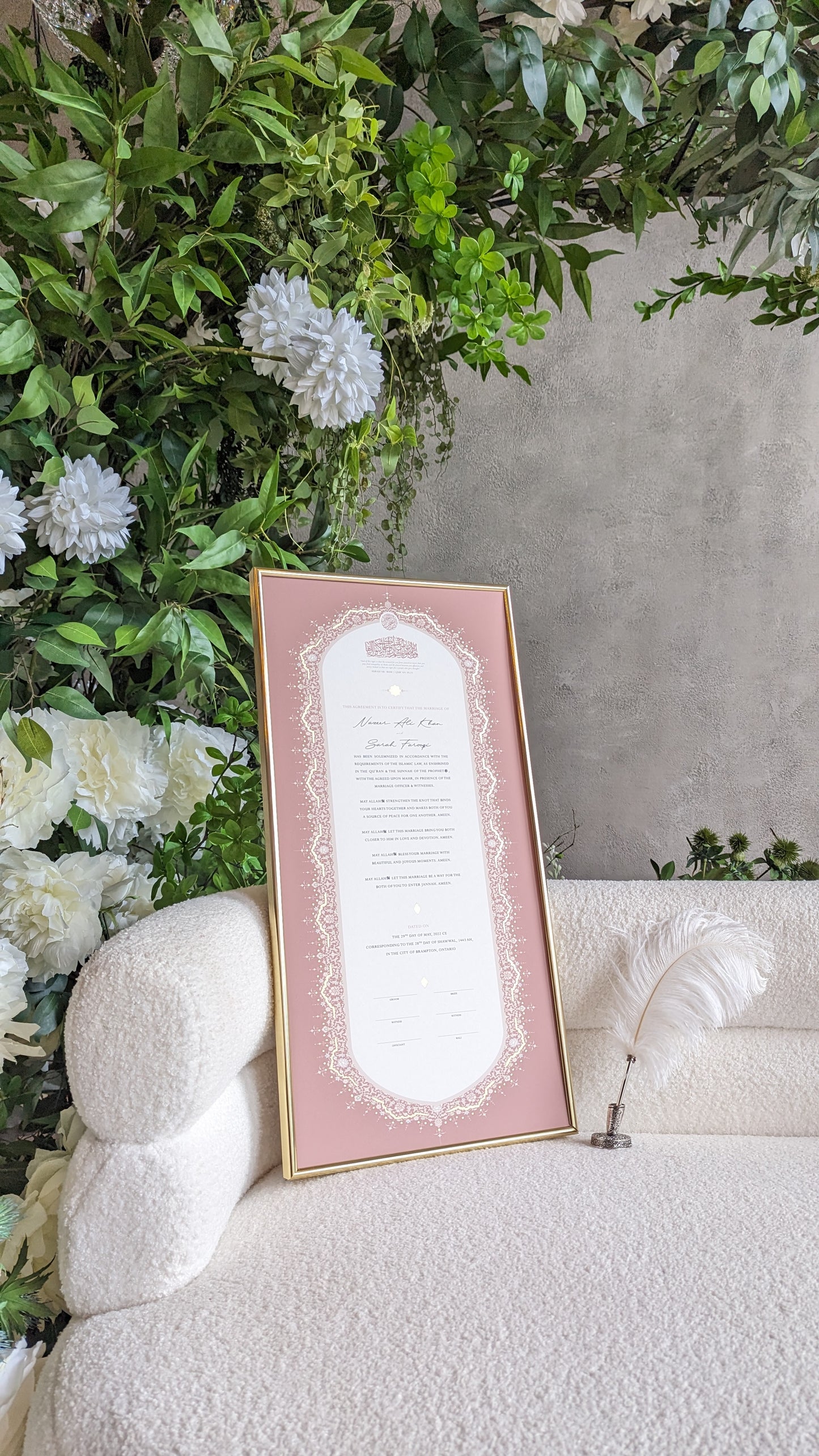 Raeesa Blush Nikah Certificate - Gold Embellished