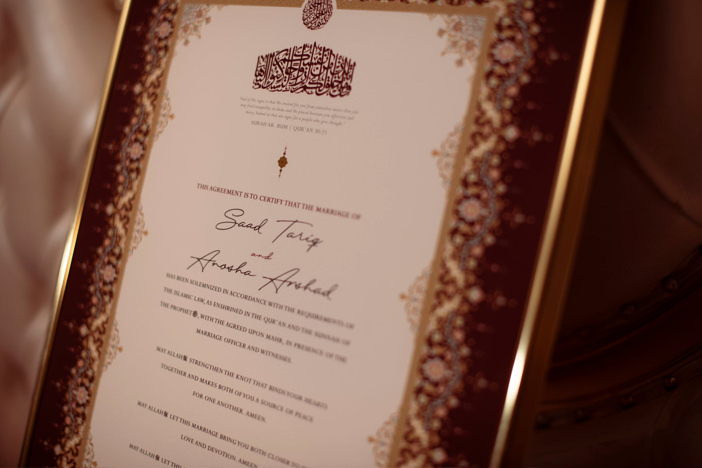 Yasmeen Nikah Certificate: Royal Red