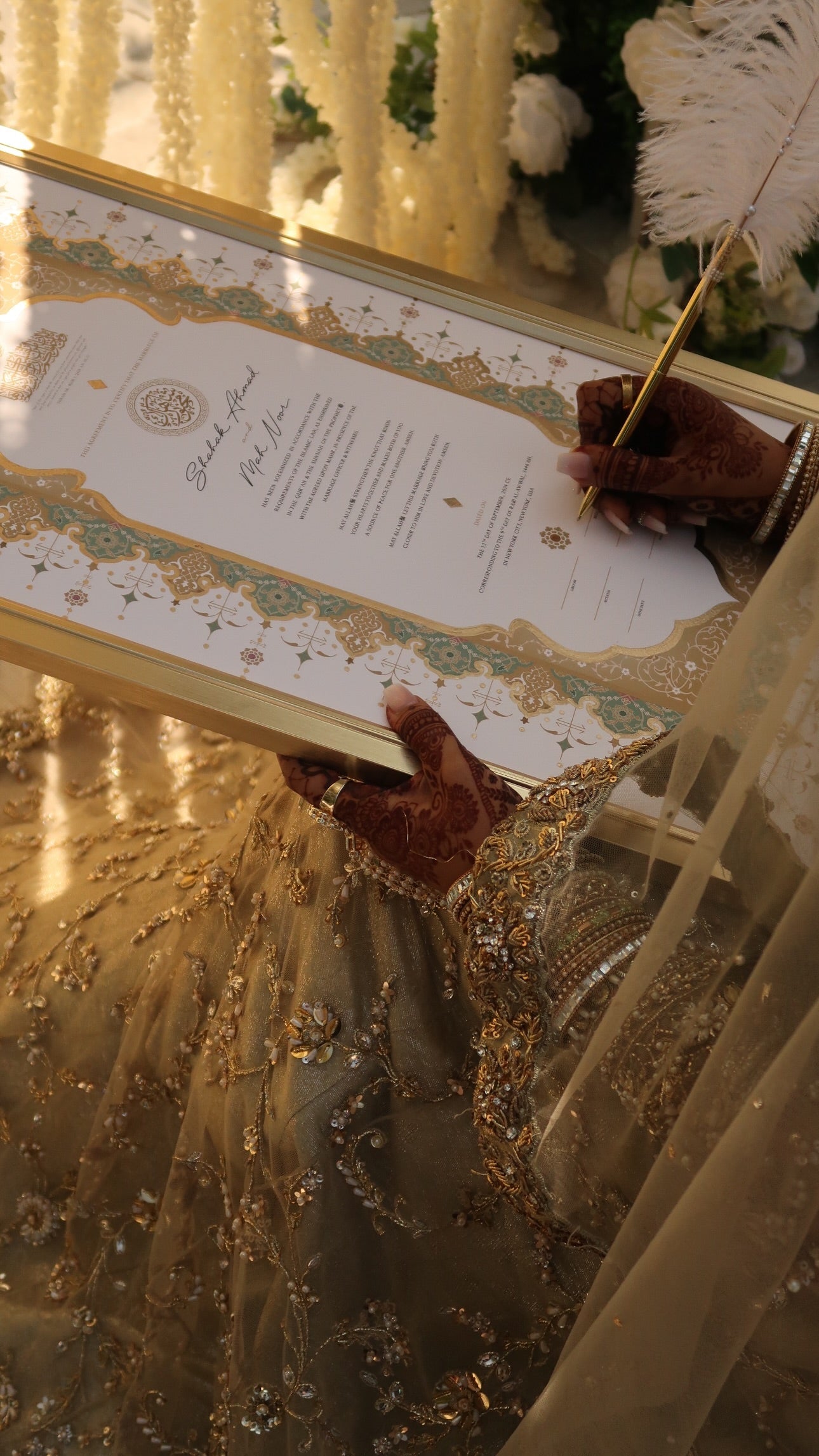Jahanara Sage Nikah Certificate - Gold Embellished