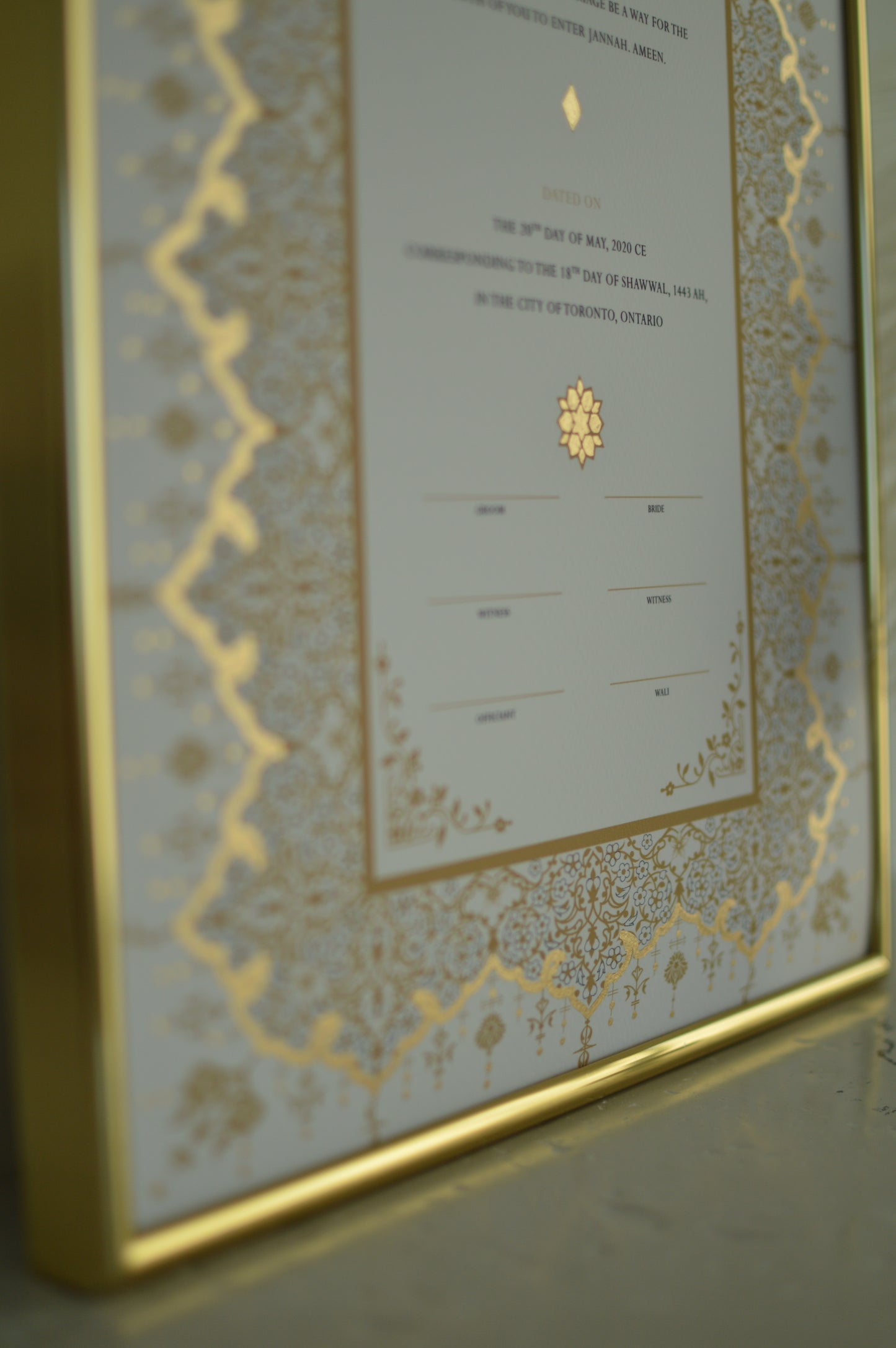Soraya Nikah Certificate - Gold Embellished