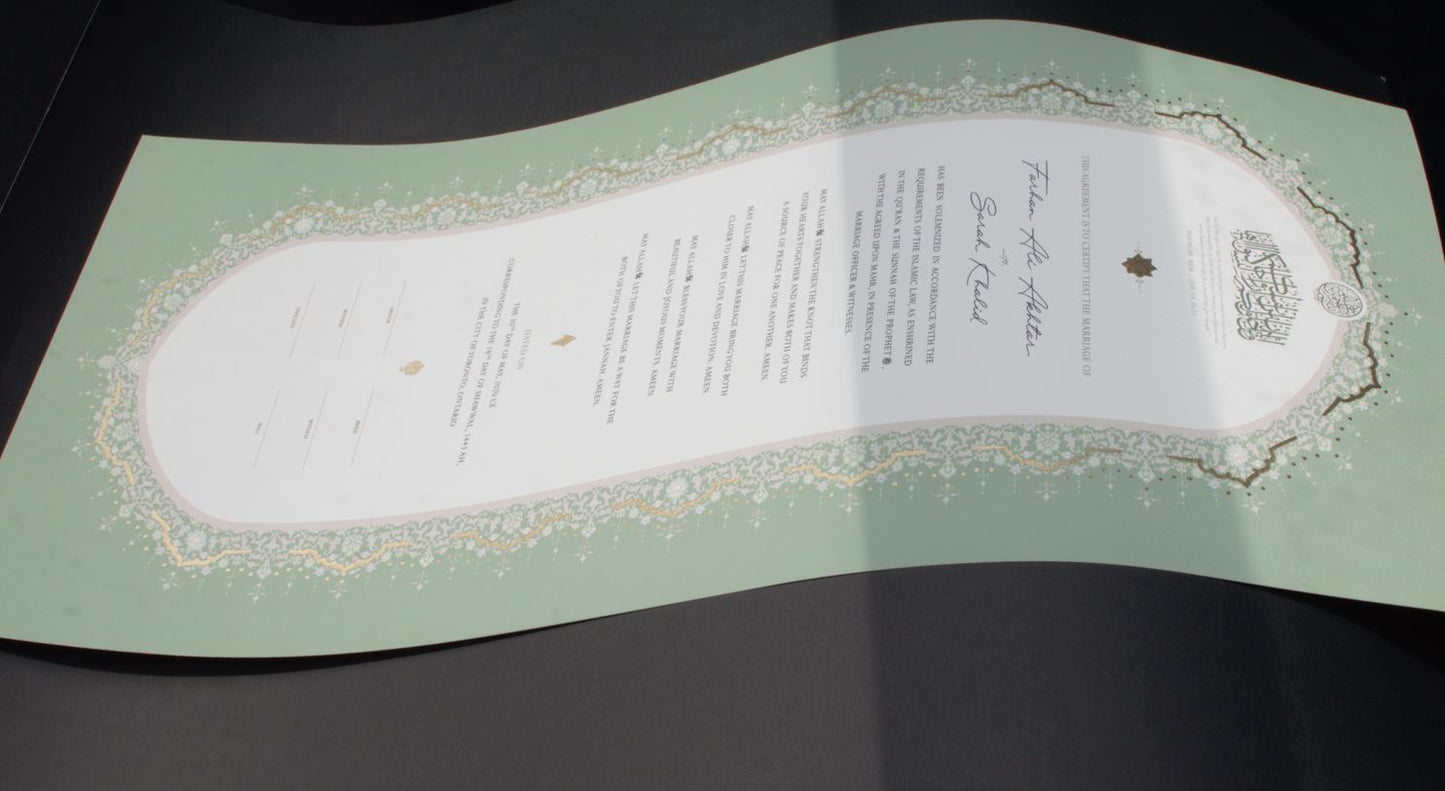 Raeesa Sage Nikah Certificate - Gold Embellished