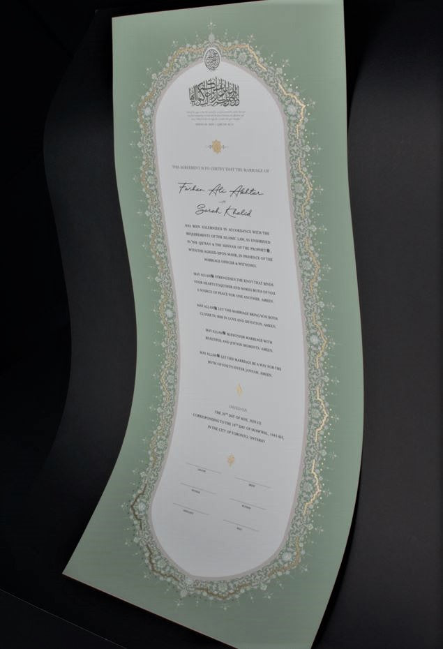 Raeesa Sage Nikah Certificate - Gold Embellished