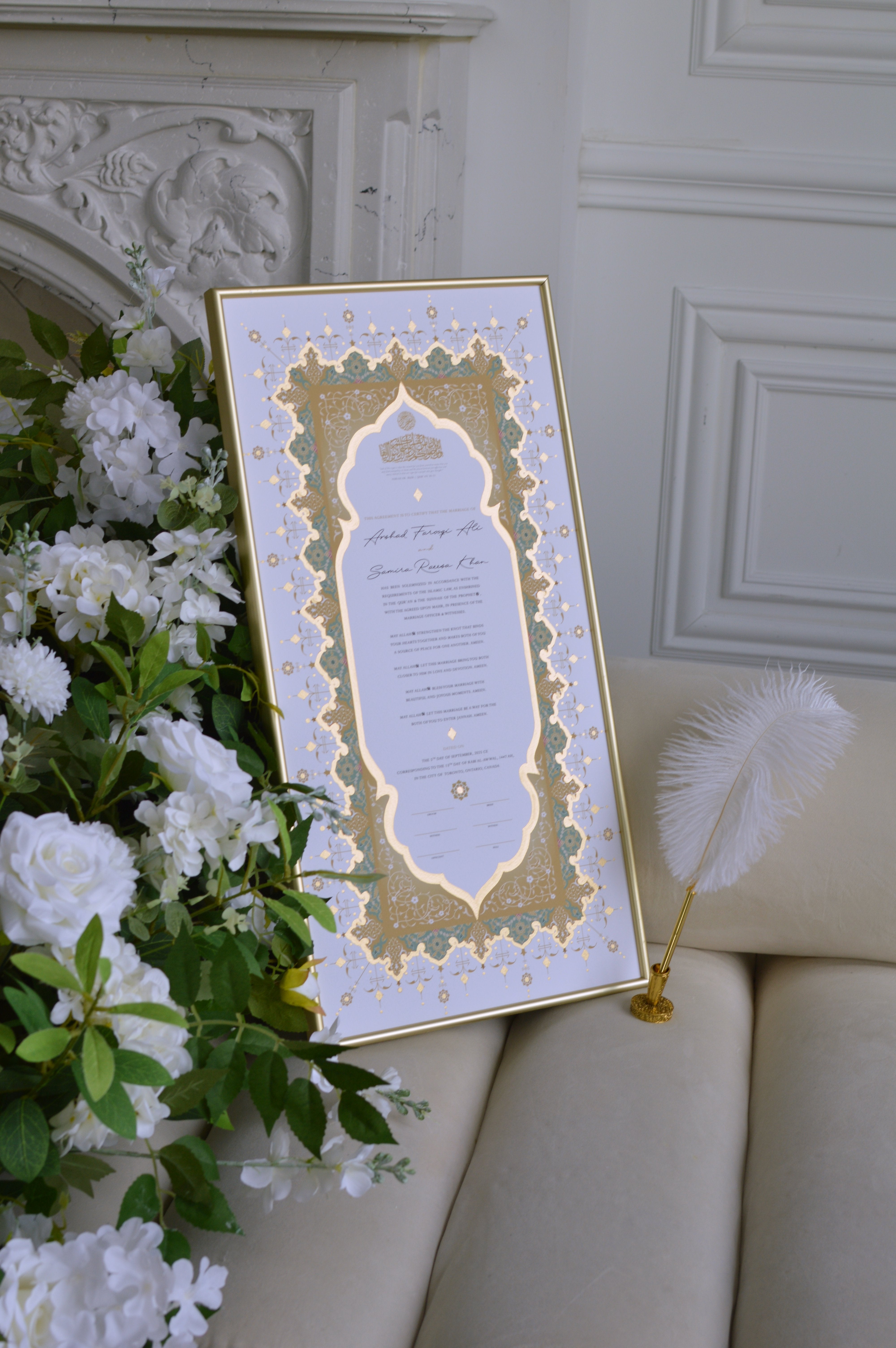 Jahanara Sage Nikah Certificate - Gold Embellished
