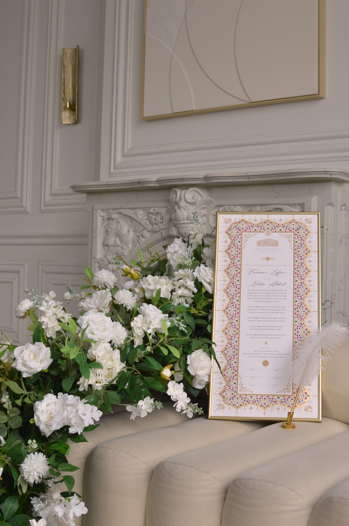 BUNDLE: Soraya Pink Nikah Certificate Gold Embellishment + Frame + Pen