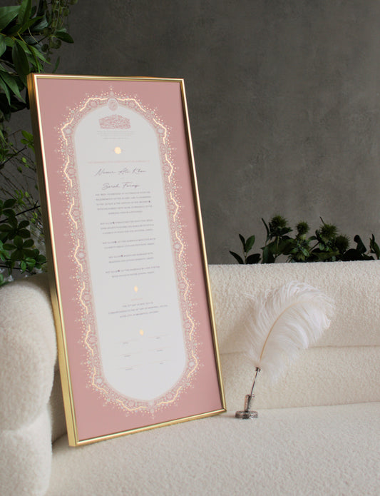 Raeesa Blush Nikah Certificate - Gold Embellished