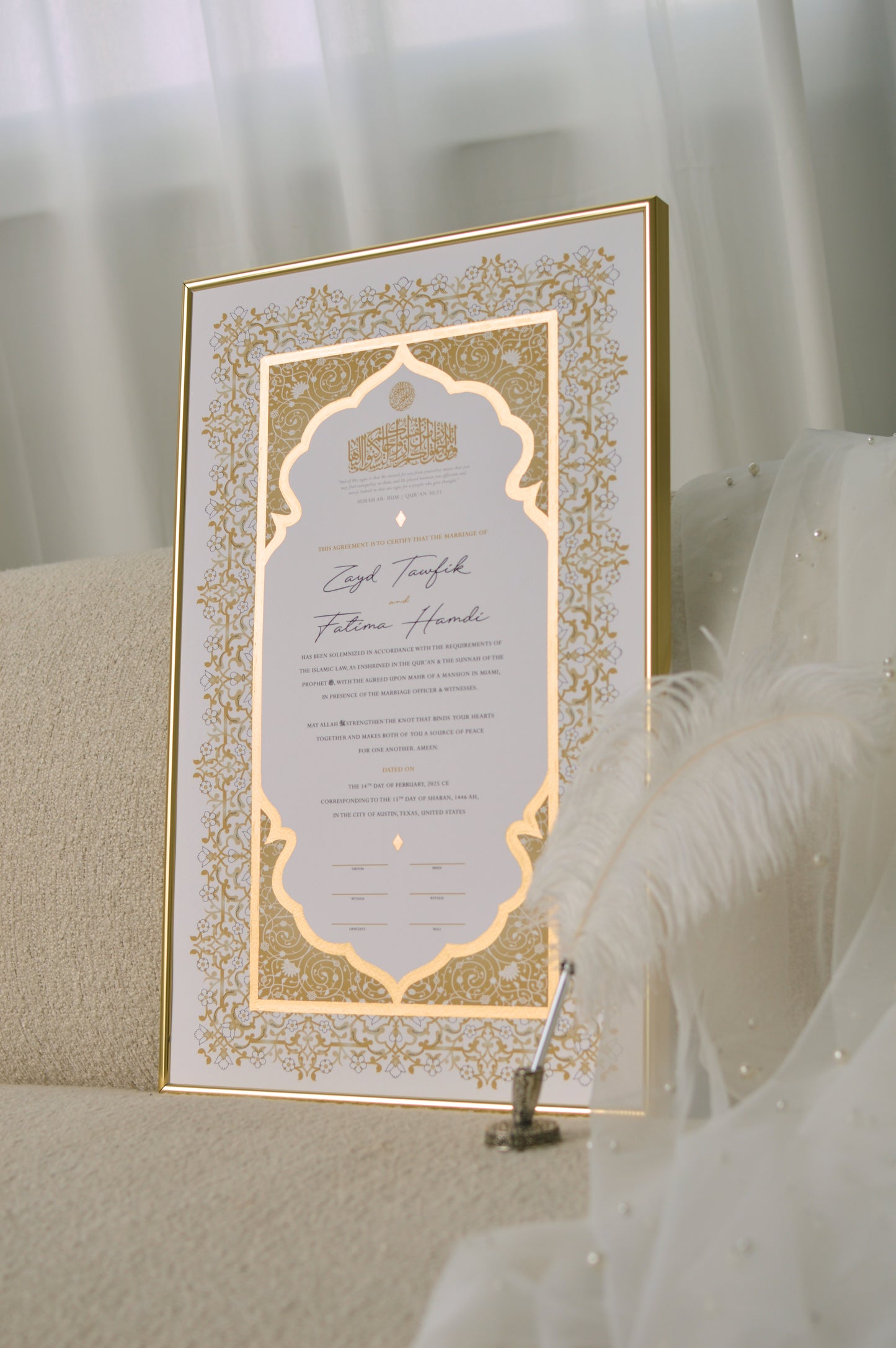 Shireen Nikah Certificate - Extended Gold Embellished
