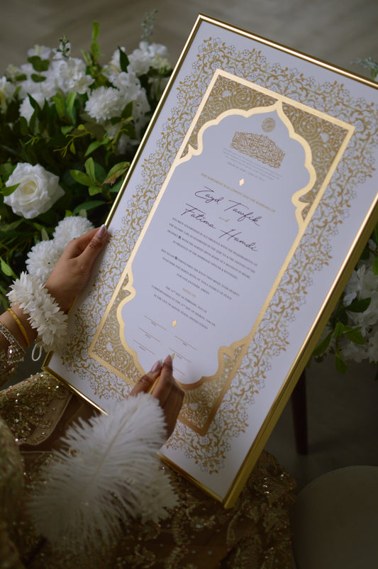 BUNDLE: Shireen Nikah Certificate Extended Gold Embellishment + Frame + Pen