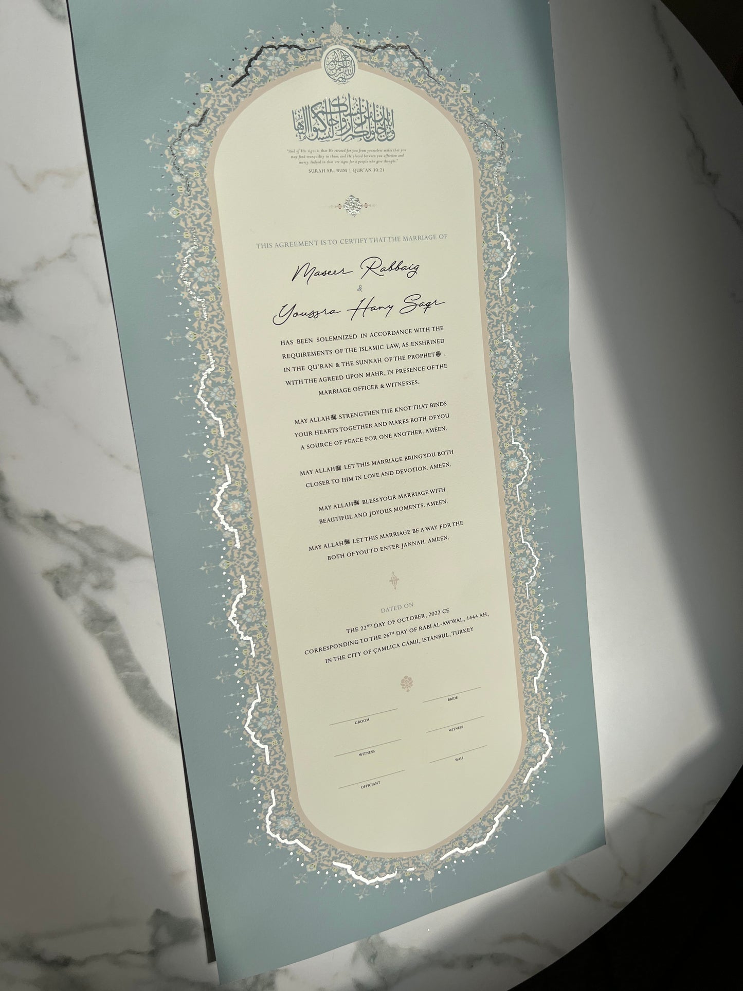 Raeesa Sapphire Nikah Certificate - Silver Embellished