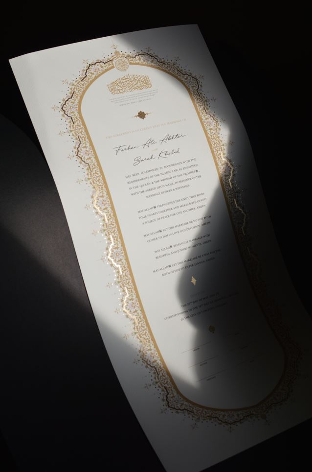 Raeesa Nikah Certificate - Gold Embellished