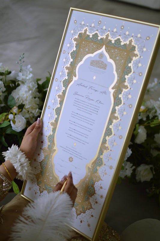 Jahanara Sage Nikah Certificate - Gold Embellished