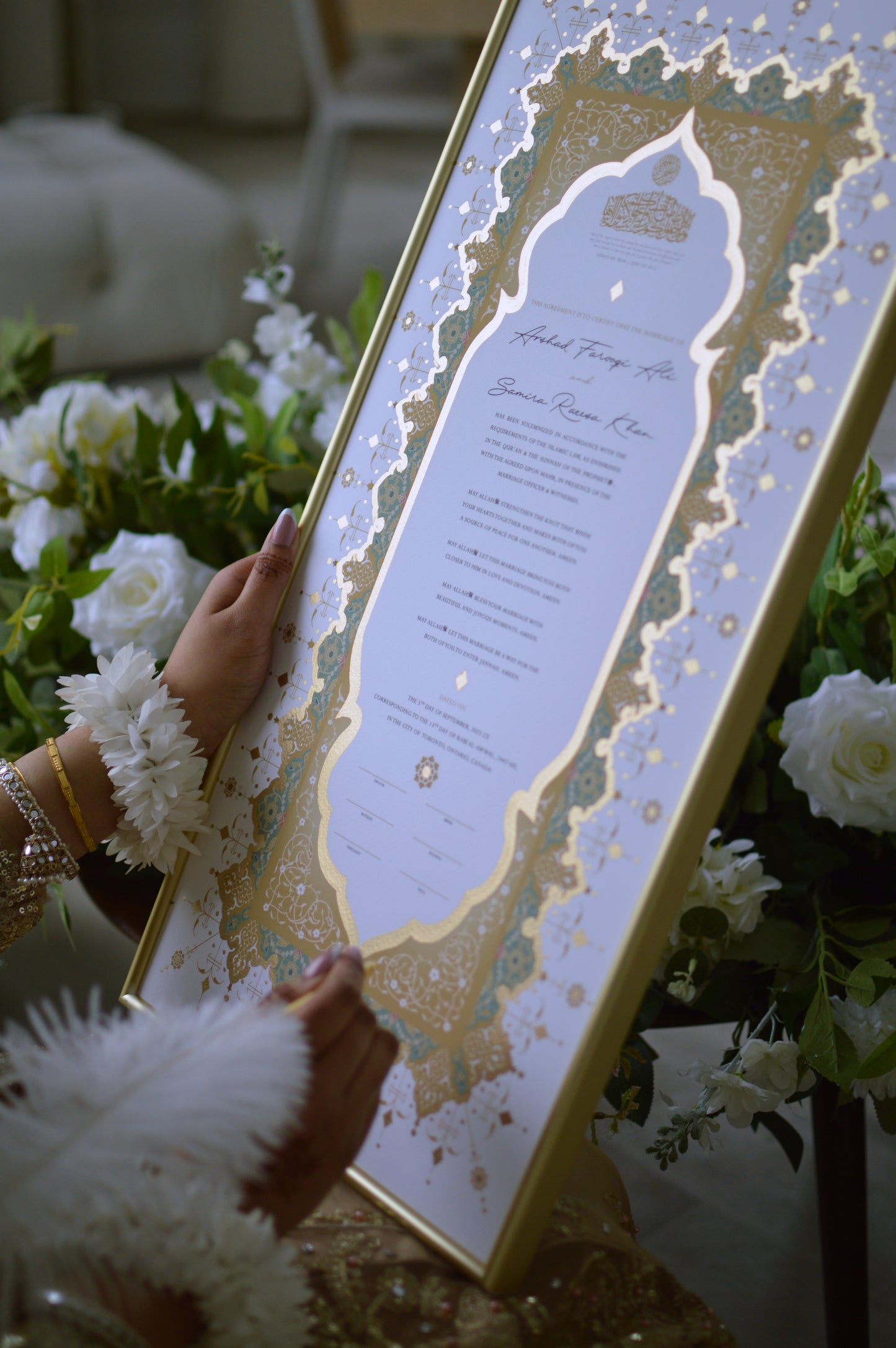 Jahanara Sage Nikah Certificate - Gold Embellished