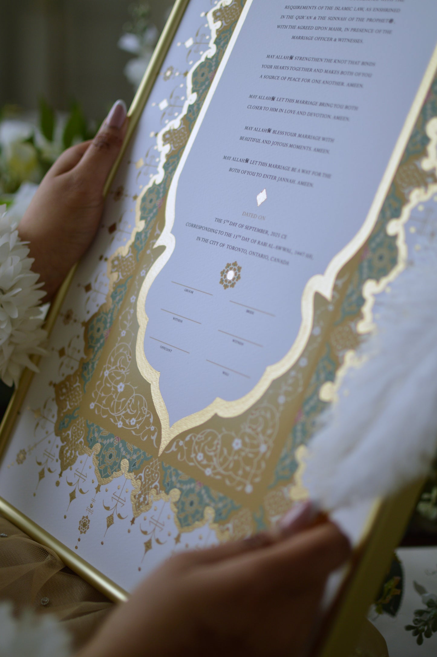 Jahanara Sage Nikah Certificate - Gold Embellished