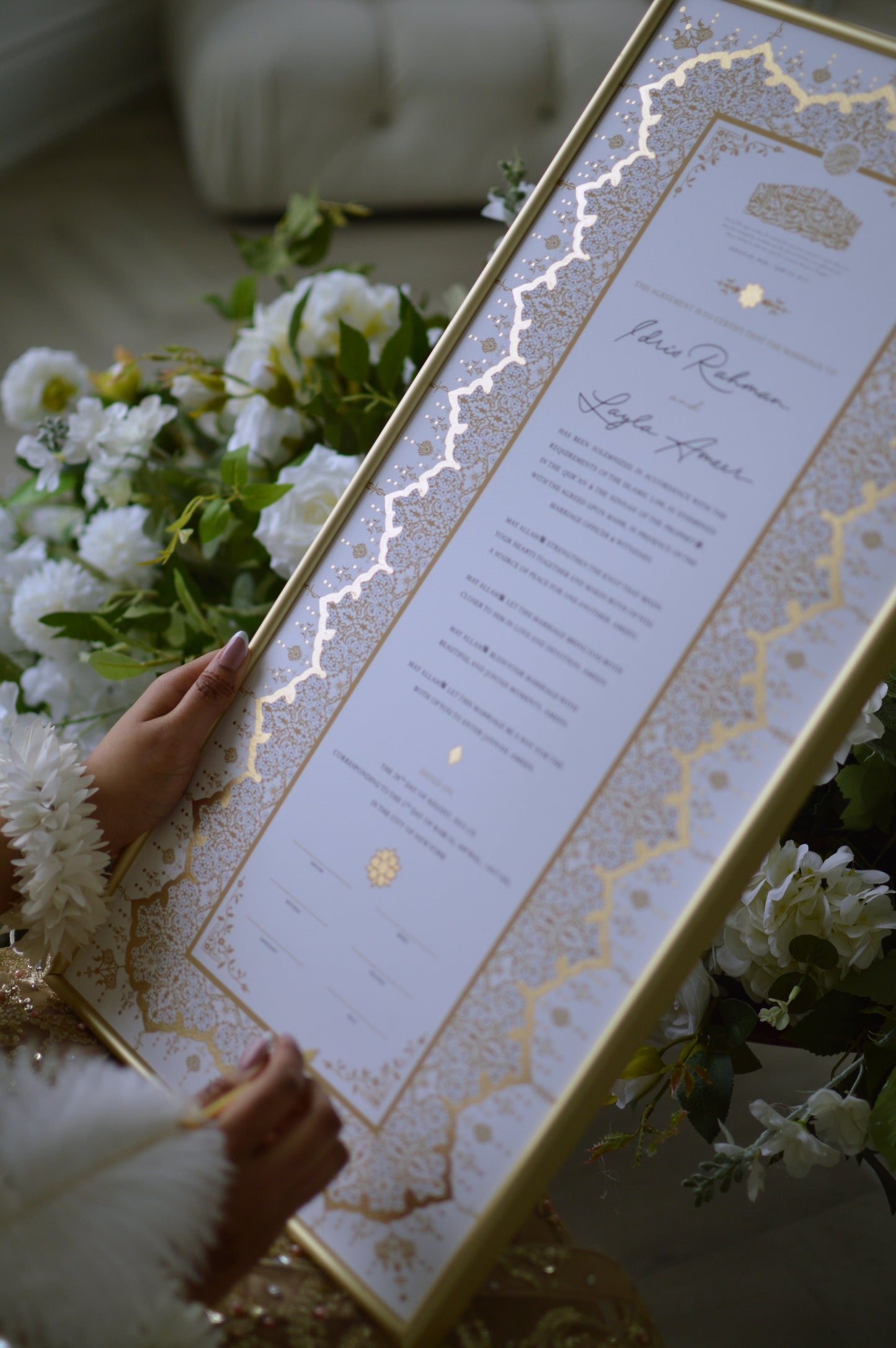 BUNDLE: Soraya Nikah Certificate Gold Embellishment + Frame + Pen