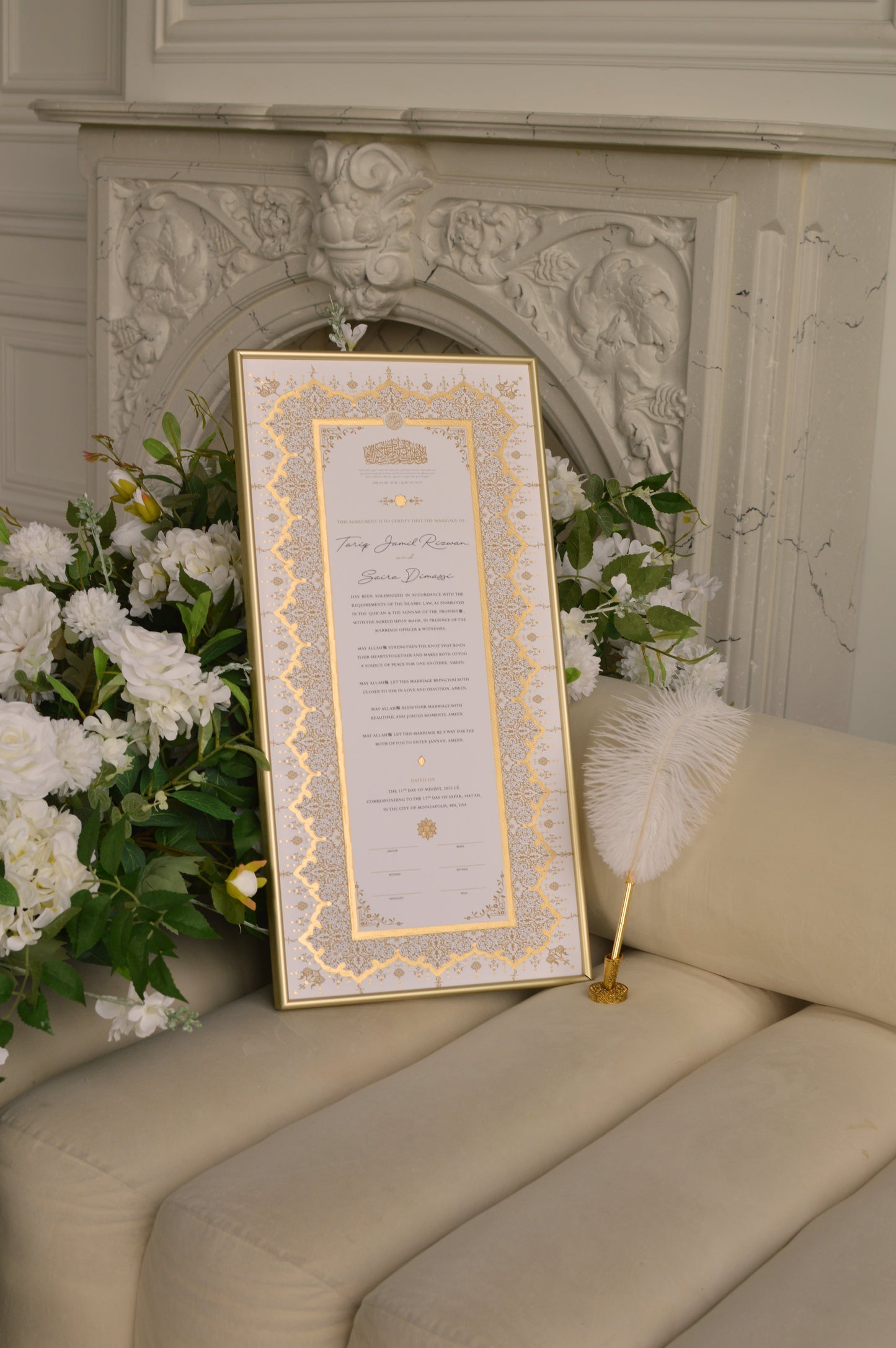 BUNDLE: Soraya Nikah Certificate Extended Gold Embellishment + Frame + Pen