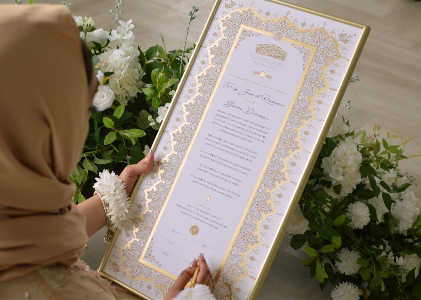 BUNDLE: Soraya Nikah Certificate Extended Gold Embellishment + Frame + Pen