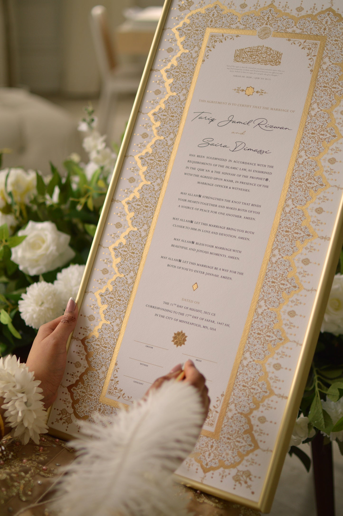 BUNDLE: Soraya Nikah Certificate Extended Gold Embellishment + Frame + Pen