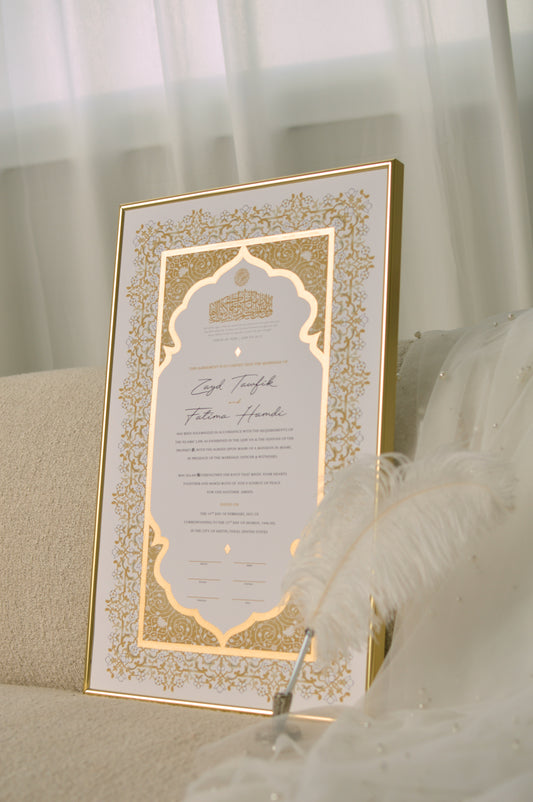 BUNDLE: Shireen Nikah Certificate Extended Gold Embellishment + Frame + Pen