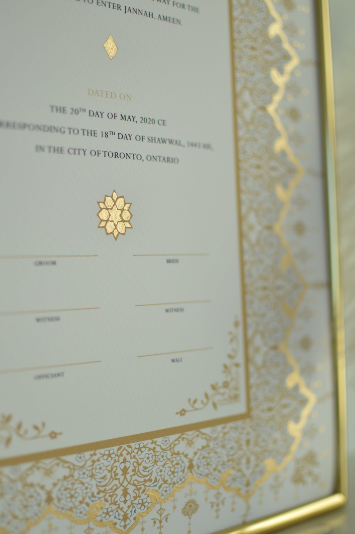 Soraya Nikah Certificate - Gold Embellished