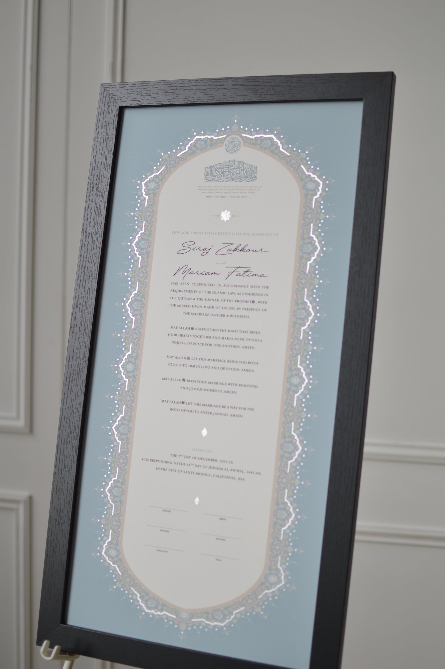 Raeesa Sapphire Nikah Certificate - Silver Embellished