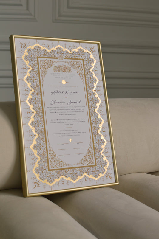 nikah certificate with hand painted gold details